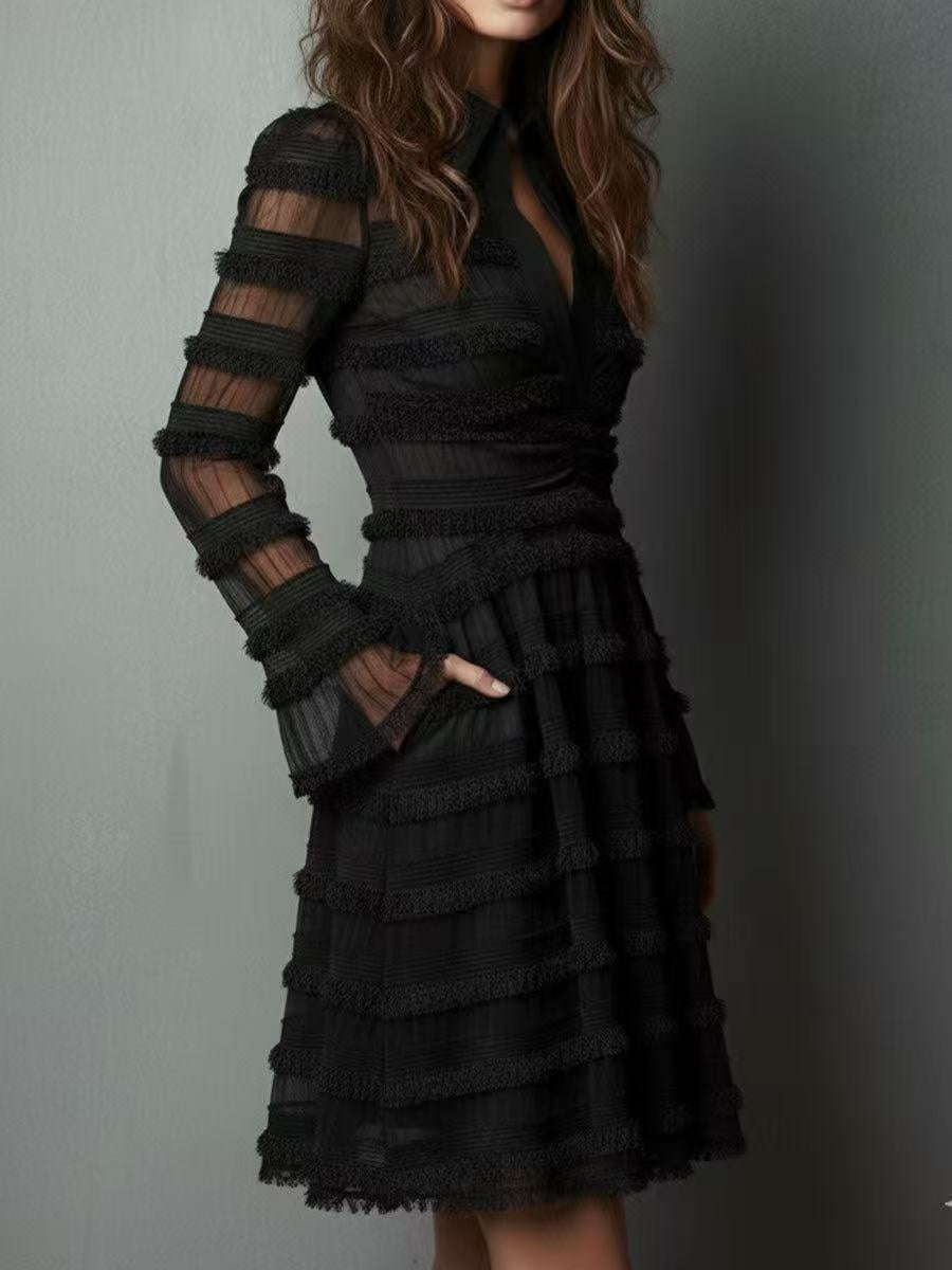 Turtleneck Tight Fit Temperament Slit Formal Dress Maxi Dresses