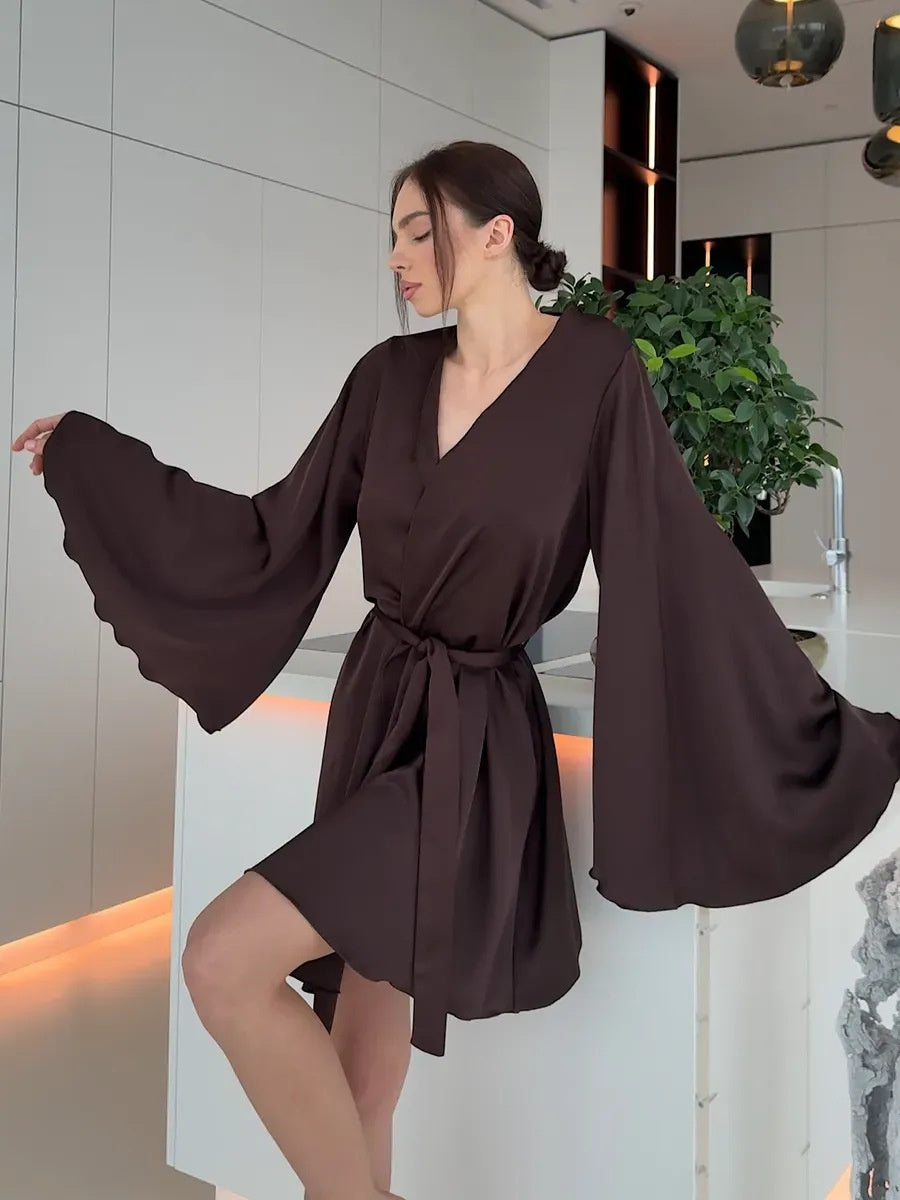 V-neck Thin Strap Nightgown Lazy Style Parties Mini&Short Dresses