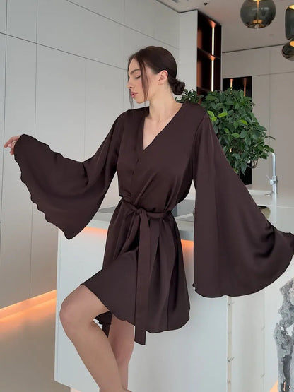 V-neck Thin Strap Nightgown Lazy Style Parties Mini&Short Dresses
