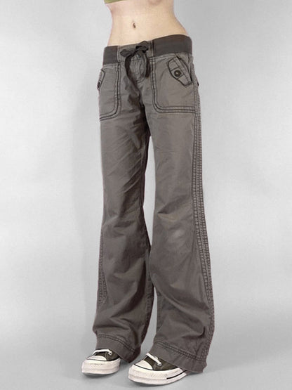 Retro Pocket Color-blocked Ribbed Low-rise Jeans