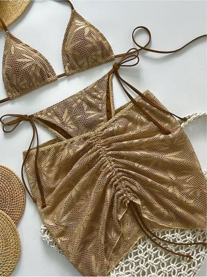 Drawstring Halter Set 3-piece Sets Bikinis