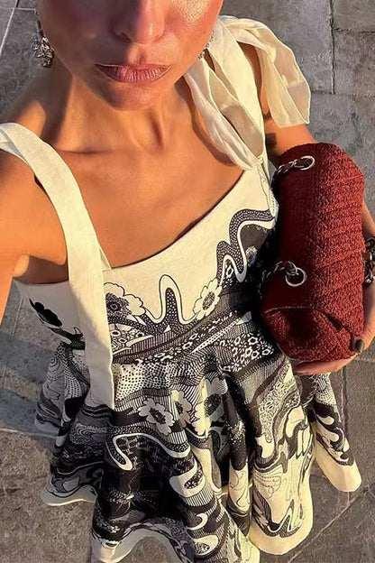 Margovil Bow Shoulder Floral Print Mini Cami Dress