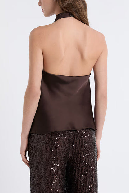 Margovil Chic Halter Cowl Neck Sleeveless Satin Top
