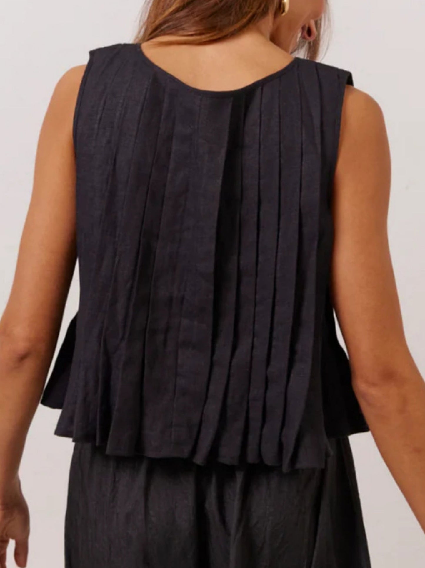 Cotton And Linen Straps Pleated Tank Tops