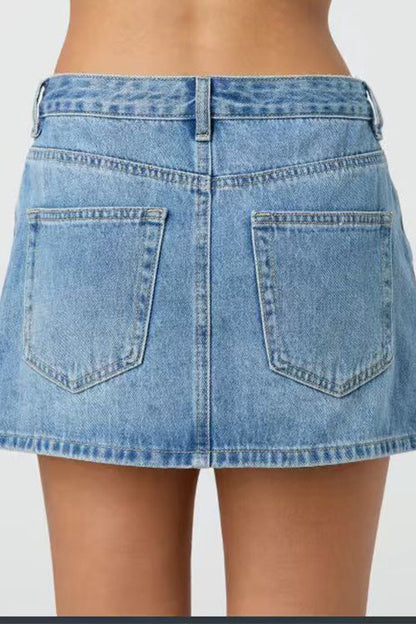 Margovil One Button Pocketed Denim Mini Skirt