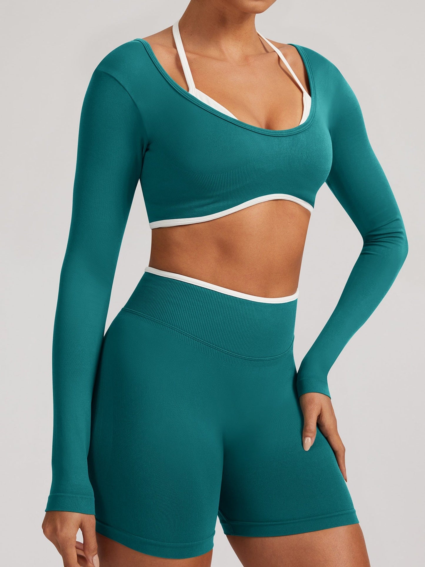 Seamless Faux Two-Piece Exercise And Fitness Yoga Long-sleeved Top