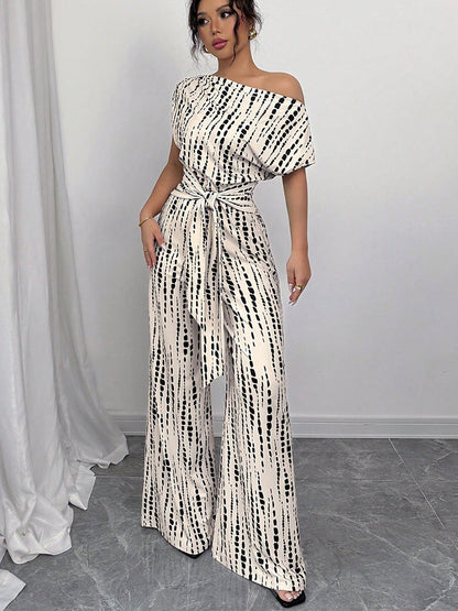 One-shoulder Tie-up Jumpsuit With Wide Legs