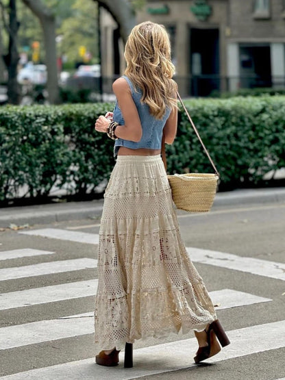 Lace Trim Hollow Geometric Patterns Skirts