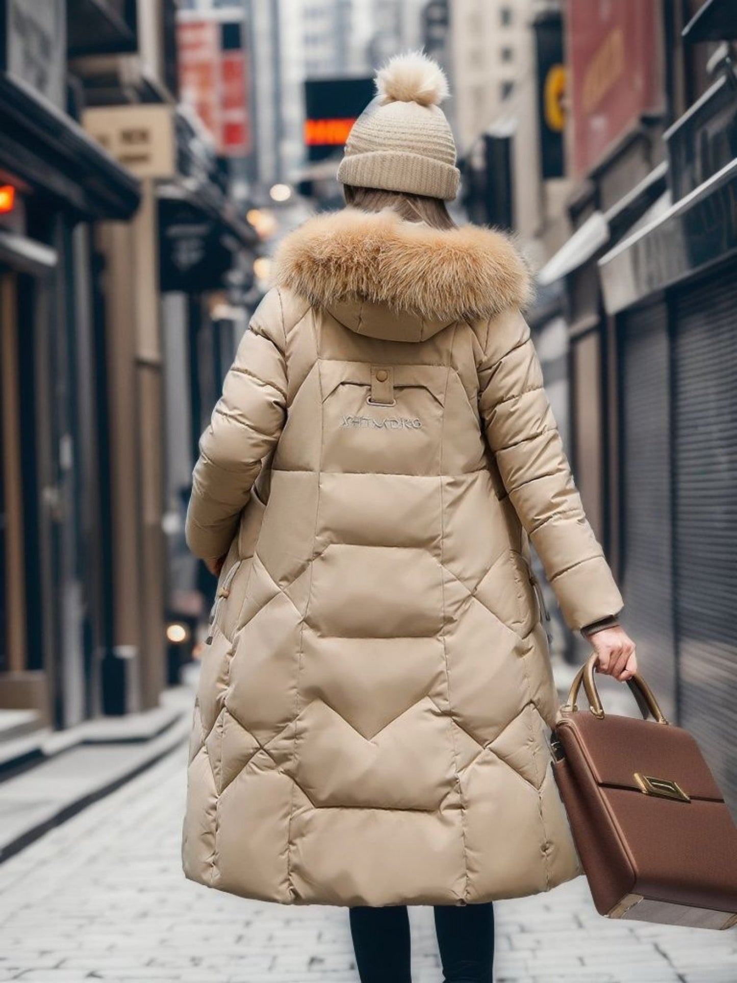 Thick Fur Collar Over-the-knee Mid-length Pocket Down Jacket