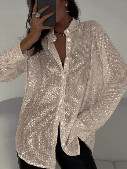 Long Sleeve Cardigan Sequins Design Shirts