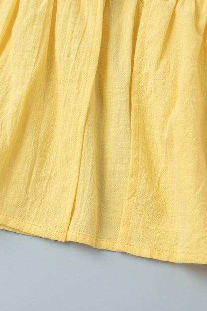 Puff Sleeve Tie-up Ruffle Cotton Shirt Skirt Set
