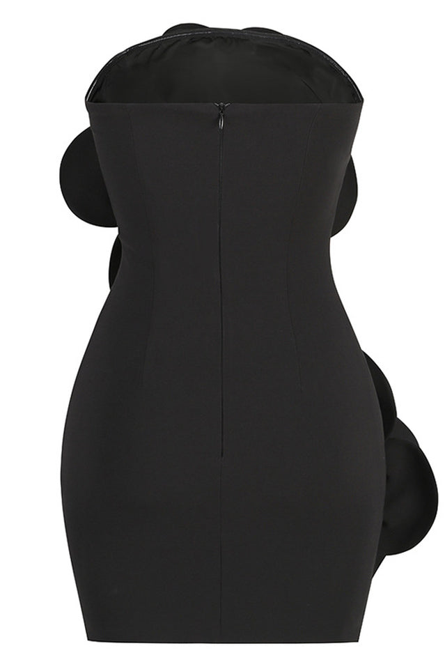 Strapless Oversized 3D Floral Applique Bodycon Mini Dress