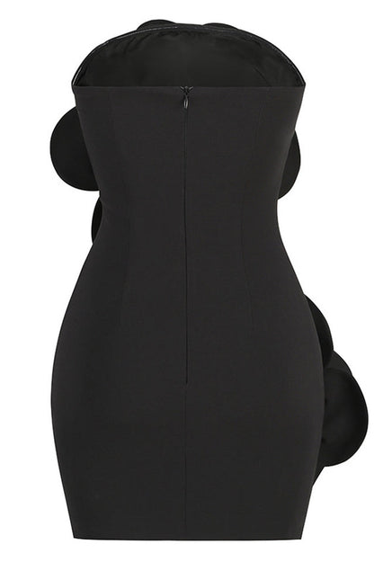 Strapless Oversized 3D Floral Applique Bodycon Mini Dress