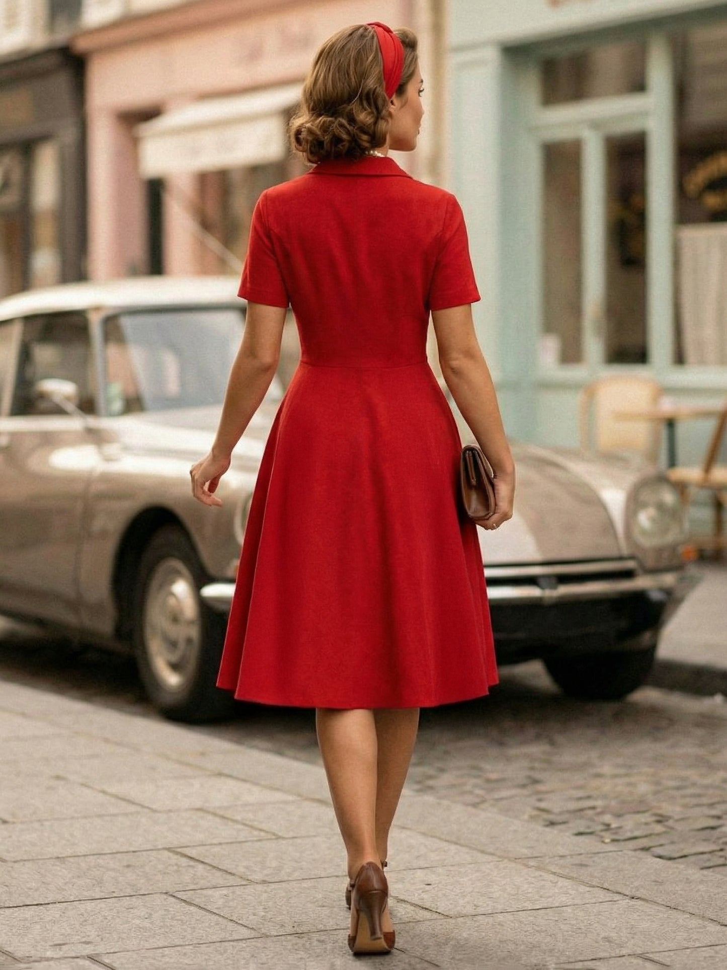 Vintage 1950s Swing Dress for Women - A Line Double Breasted Lapel Collar Rockabilly Midi Tea Dress - Summer Cocktail 2026