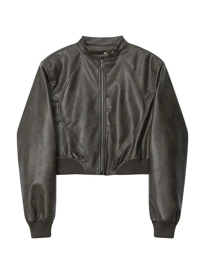 Splice Leather Short Varsity Jacket
