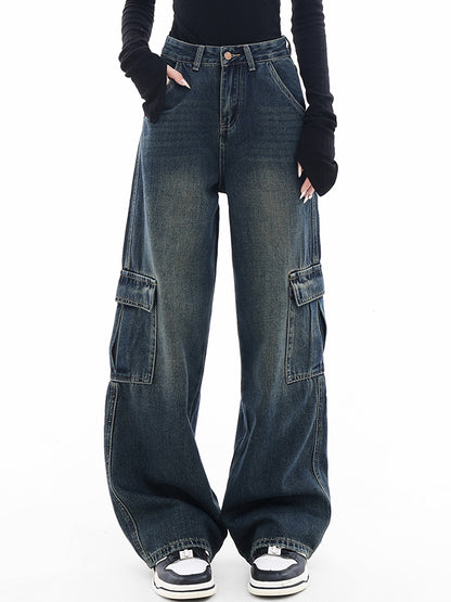 High waist straight leg loose slimming Cargo Jeans