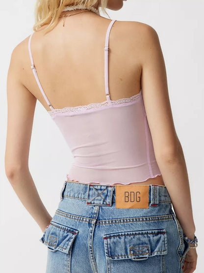 Plain Mesh V Neck Slim Fit Cami Top