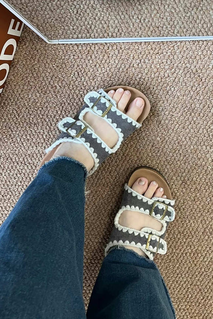 Candy Color Embroidery Platform Sandals