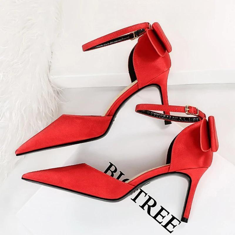 Satin Bow-knot High Heels Women Pumps for Sexy Wedding Stiletto Heels