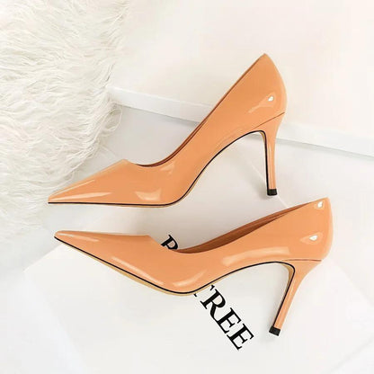 Patent Leather Pointed Toe Stiletto Pumps for Women Office Wear