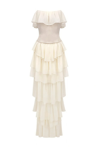 Mirae Apricot Off Shoulder Maxi Dress
