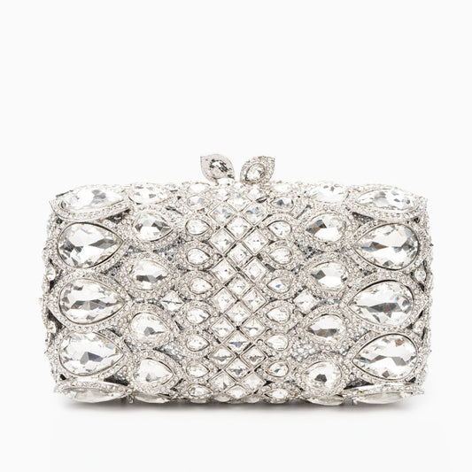 Reina Silver Rhinestones Crystal Clutch Bag