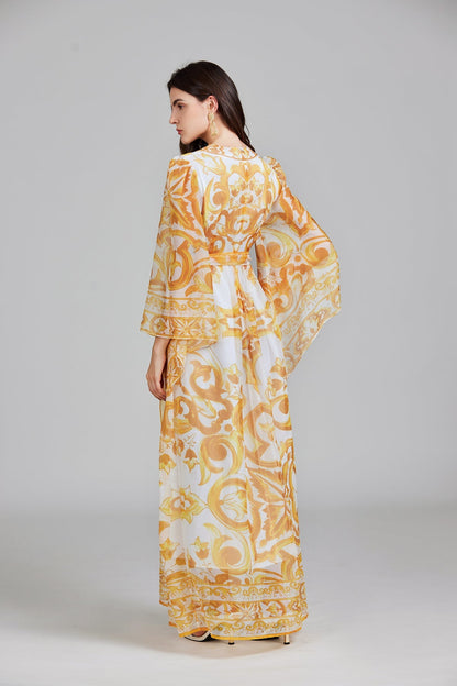 Belt Printed Long Dress