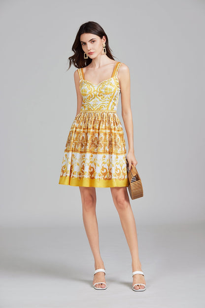 Printed Short A Line Dress