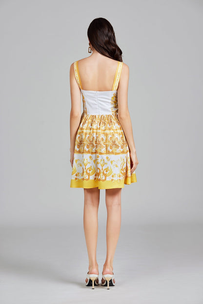 Printed Short A Line Dress