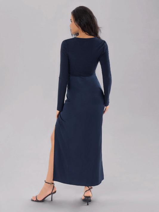 Bohemian Slim Fit Waist Pleated SlimmingLong Patchwork Split Dress