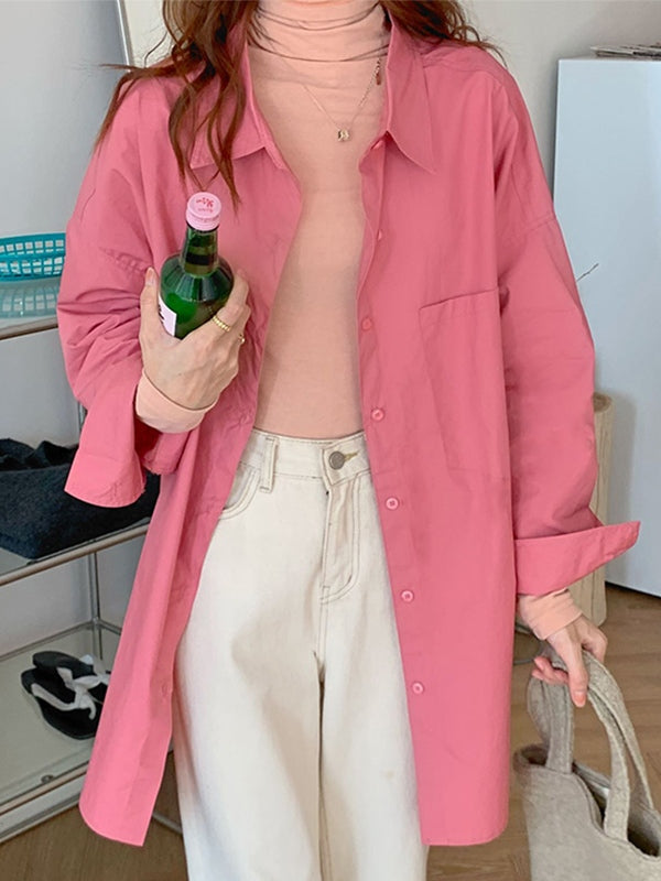 Solid Color Versatile Loose Long Sleeve Blouse