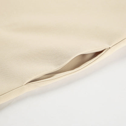 Office Elegant Belt Tooling Fall Collared Khaki Drop Shoulder Sleeve Pocket Retro