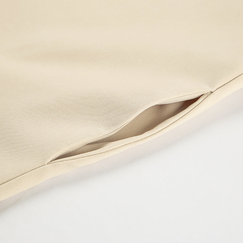 Office Elegant Belt Tooling Fall Collared Khaki Drop Shoulder Sleeve Pocket Retro