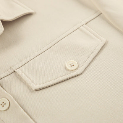 Office Elegant Belt Tooling Fall Collared Khaki Drop Shoulder Sleeve Pocket Retro
