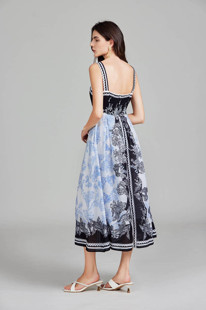 Print Halter Long A Line Swing Dress