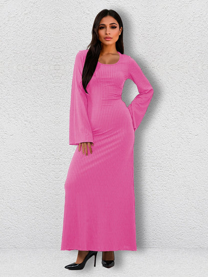 Bandage Big Pit Strip U Neck Long Sleeved Dress