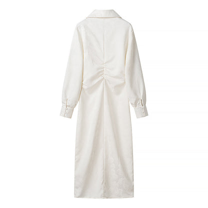 Simple V neck Jacquard Drawstring Dress