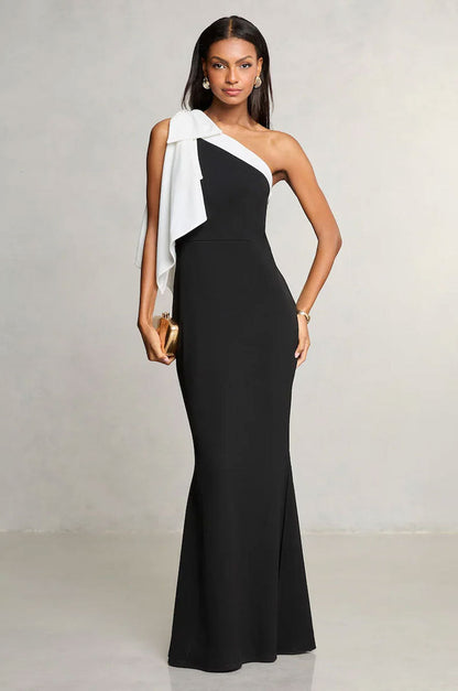 off Shoulder High Waist Solid Color Dress