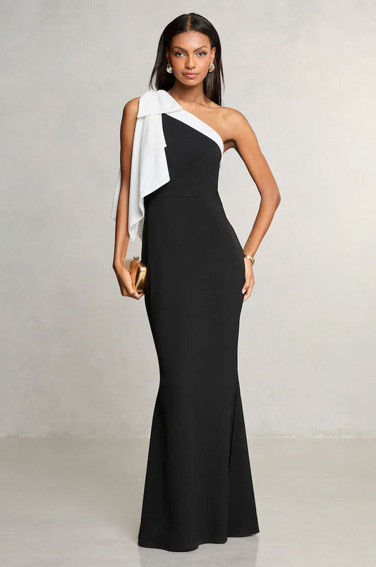 off Shoulder High Waist Solid Color Dress