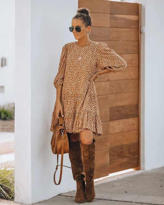Floral Long Sleeved Princess Sleeves Dress Home Loose Dress
