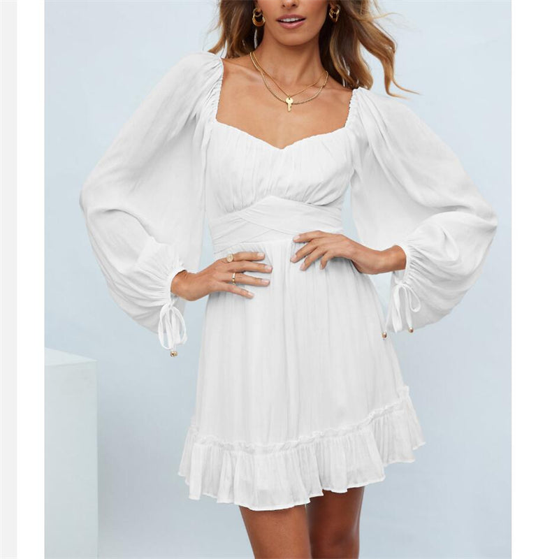 Ruffle Long Sleeve Square Collar Mini Dress in Multiple Colors