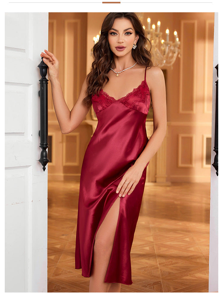 Lingerie Ice Silk Silk Home Wear Strap Pajamas Nightdress
