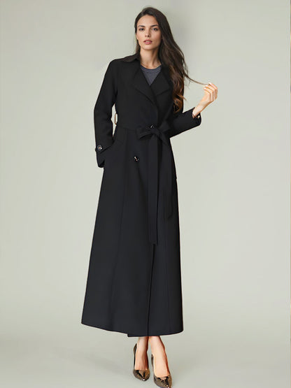 Women's Trench Coat Modern Polyester Turndown Collar Buttons Full Length Coat
