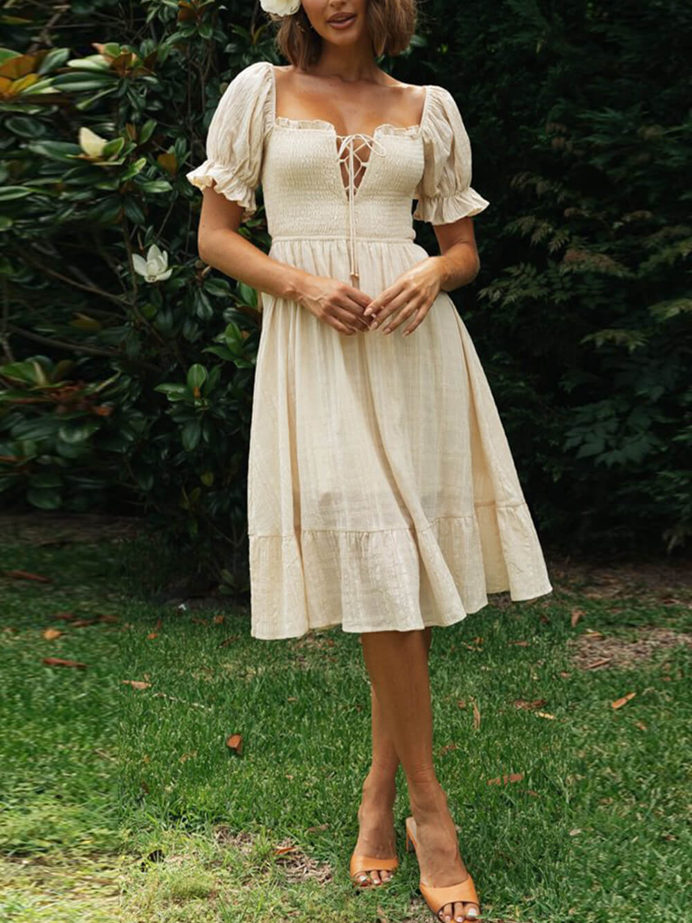 Evelyn Charm - Open Back Pastoral Midi Dress
