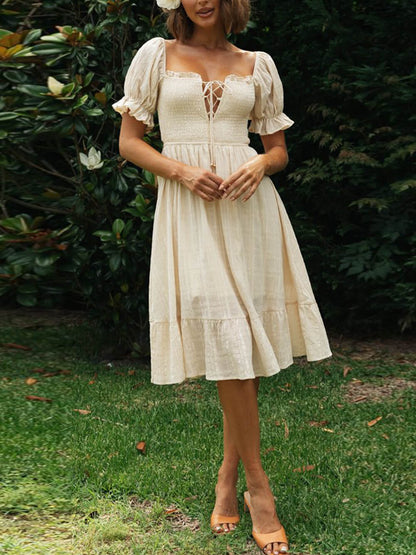 Evelyn Charm - Open Back Pastoral Midi Dress
