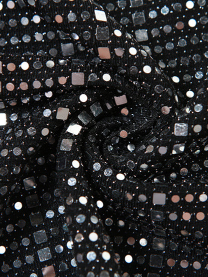 Sequin Stacked Neck Backless Halter Vest