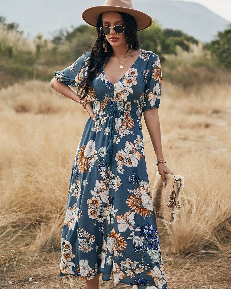 Blue Meadow - Long Floral Dress