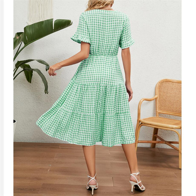 Square Neck Plaid Print Maxi Dress in Multiple Colors