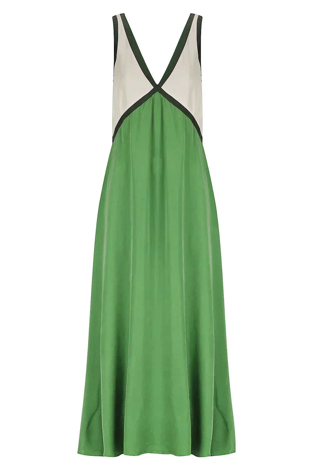 Contrast Panel Deep V-Neck Sleeveless Flowy Maxi Dress