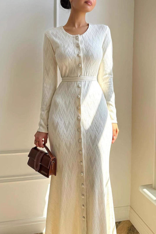 Round Neck Buttoned Sweater Dress
